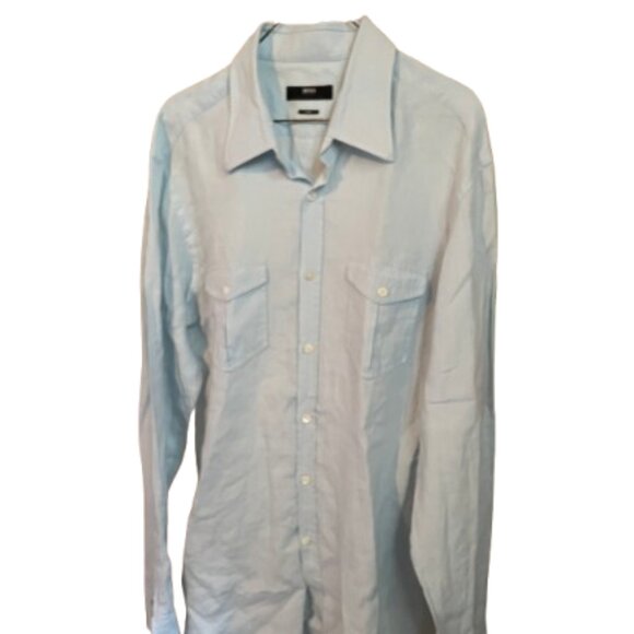 BOSS Hugo Boss Light Blue Button-Down Linen Shirt. Slim  Size: XL - Picture 14 of 15